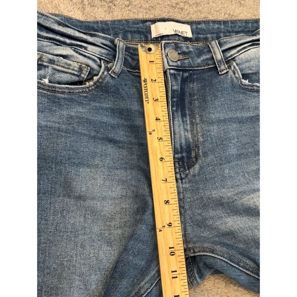 Vervet Jeans Womens 29 Straight Leg Distressed Raw Hem Ripped Medium Wash Blue